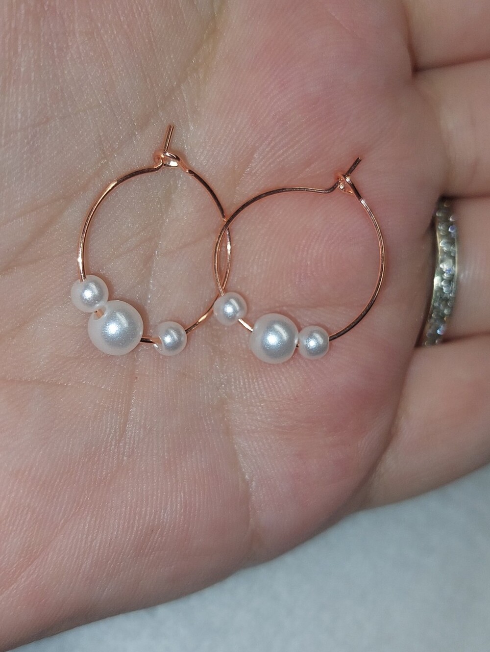 Handmade Faux Pearl Accent Rose Gold Hoop Earrings - Women Jewelry